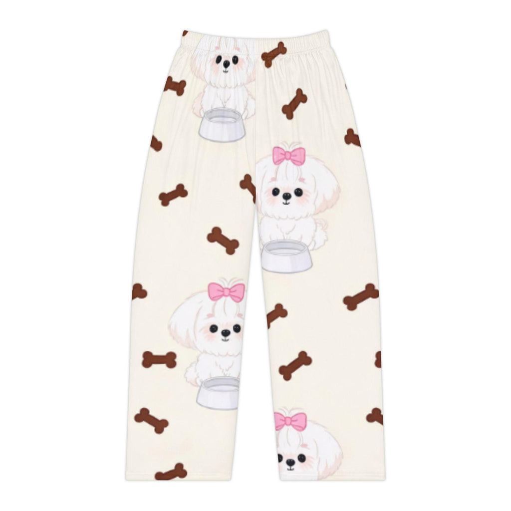 Cute White Puppy Pattern Pajama Pants | Dog Bones Lounge Bottoms