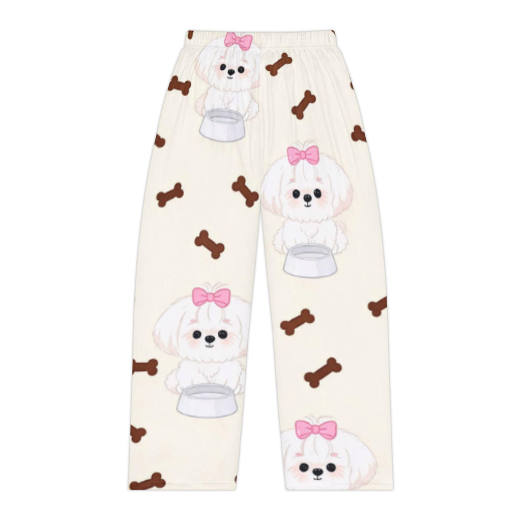 Cute White Puppy Pattern Pajama Pants | Dog Bones Lounge Bottoms