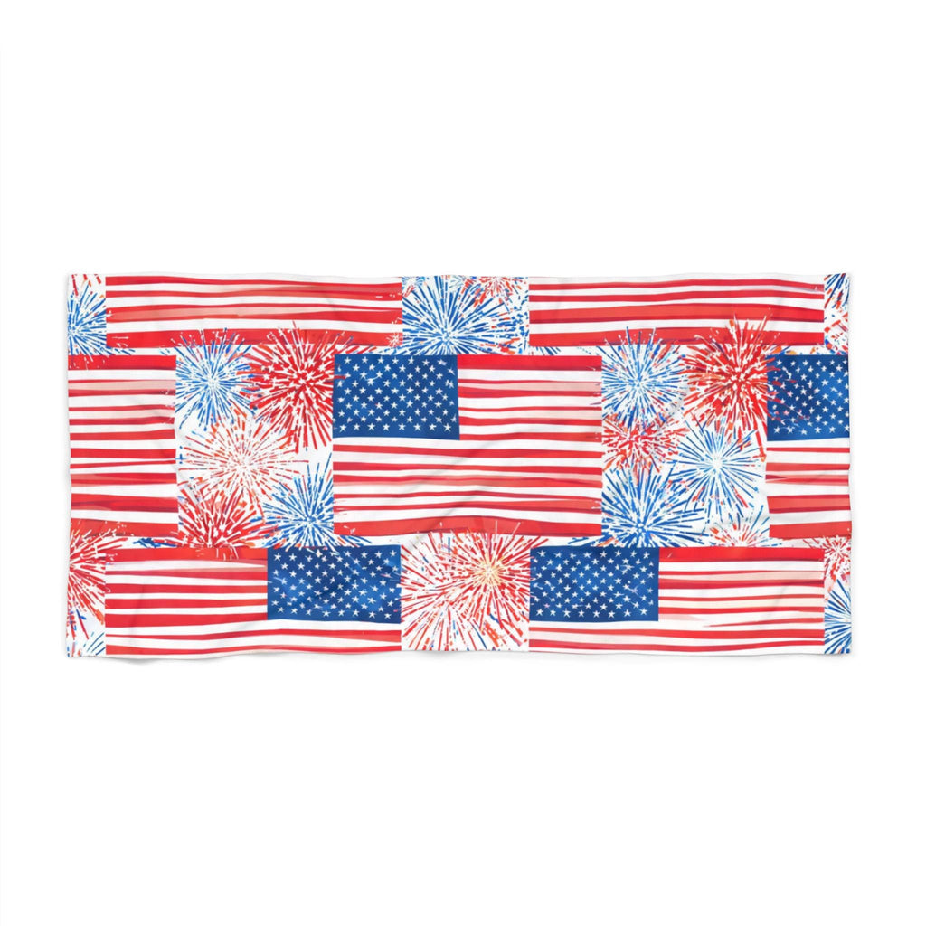 American Flag Fireworks Beach Towel | Patriotic Fourth of July Summer