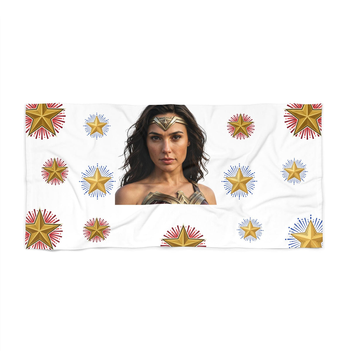 Wonder Heroine Portrait beach towel | star emblem pattern