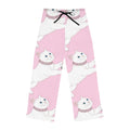 White Cat Pattern pajama pants | pink all-over print, playful feline design