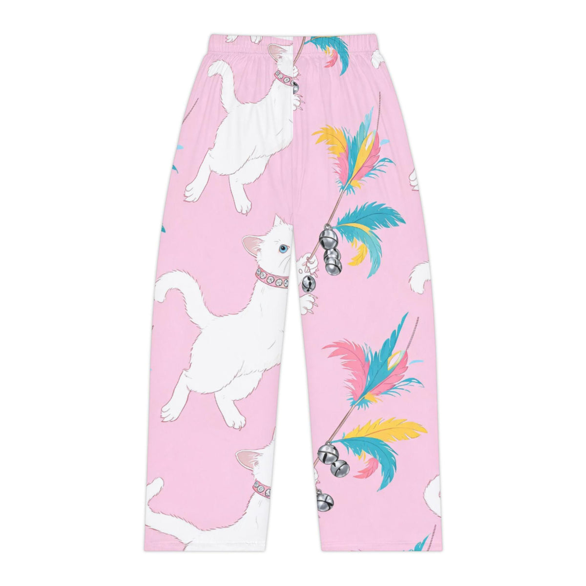 White Cat & Feathers Pajama Pants | Pink Allover Print