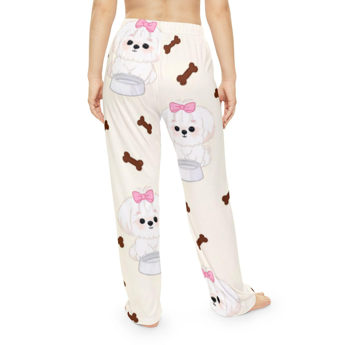 Cute White Puppy Pattern Pajama Pants | Dog Bones Lounge Bottoms