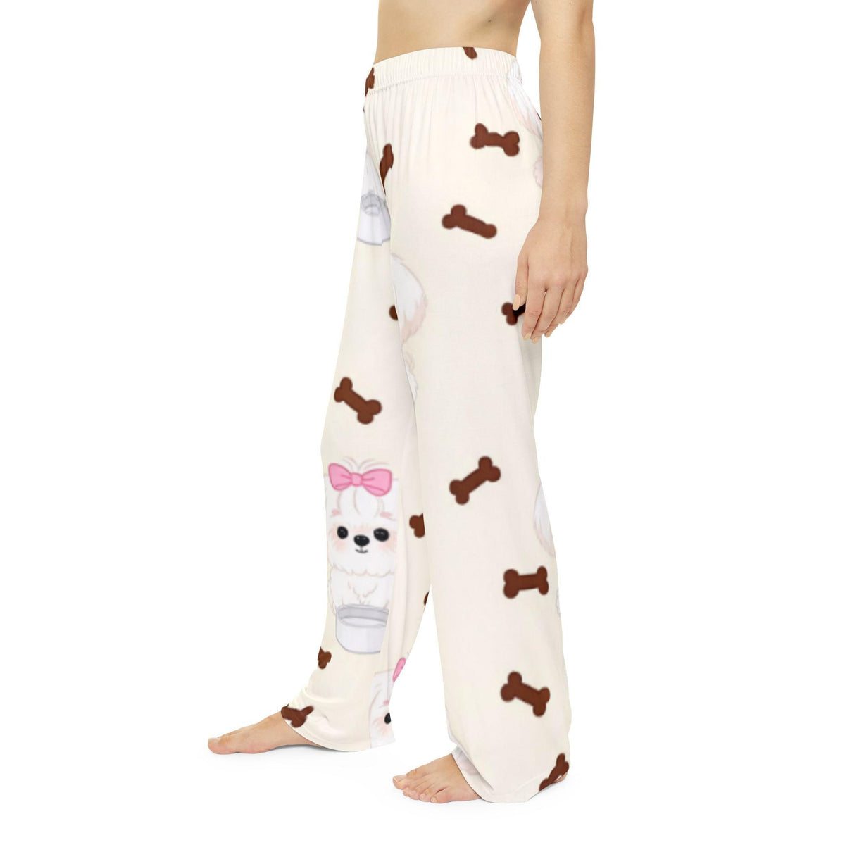 Cute White Puppy Pattern Pajama Pants | Dog Bones Lounge Bottoms