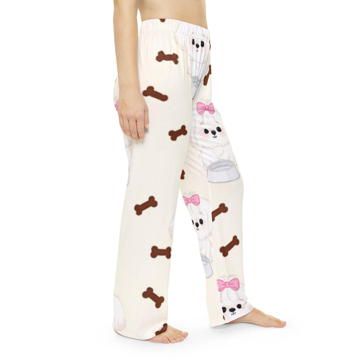 Cute White Puppy Pattern Pajama Pants | Dog Bones Lounge Bottoms