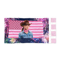 Cowgirl Portrait Beach Towel | Pink American Flag, Fireworks