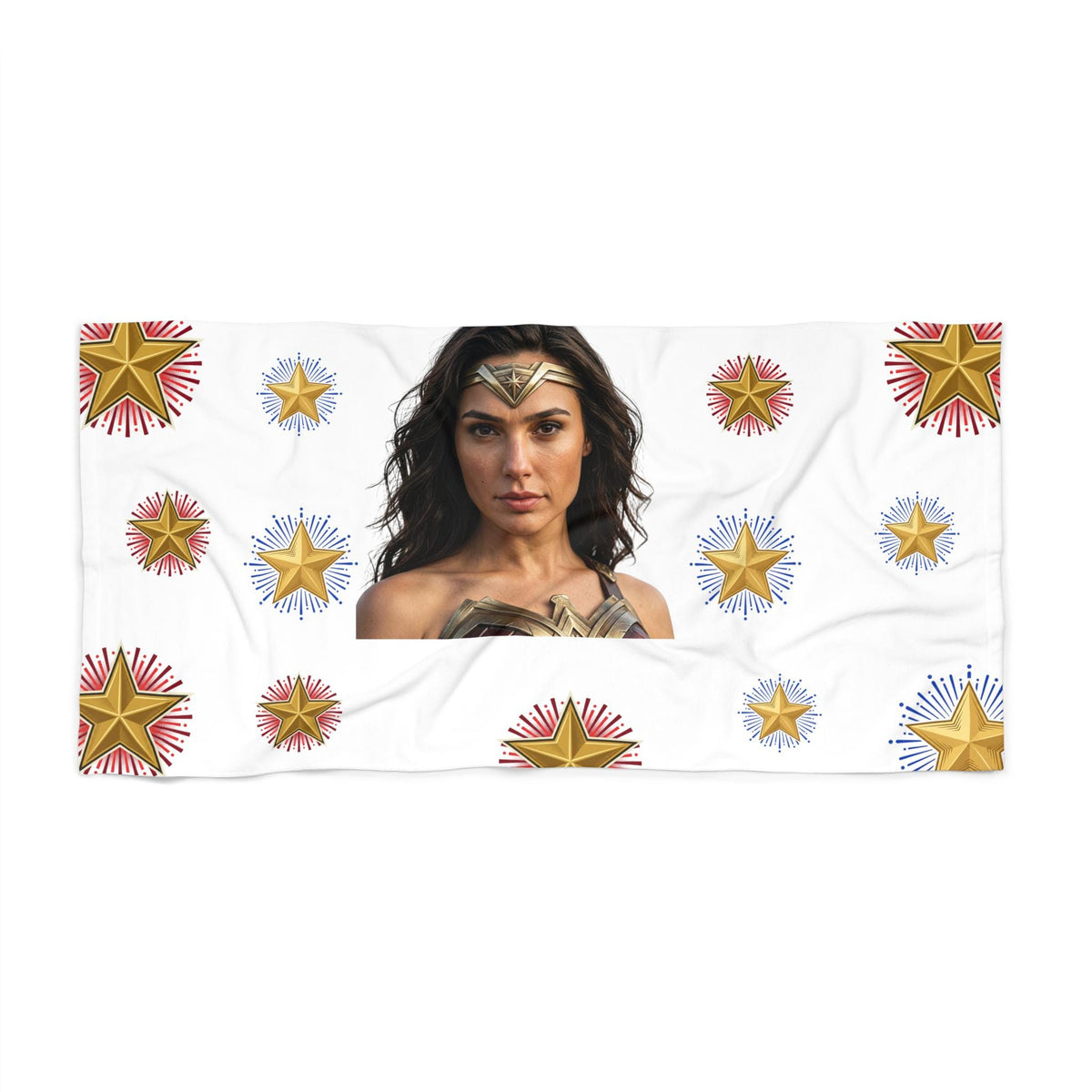 Wonder Heroine Portrait beach towel | star emblem pattern