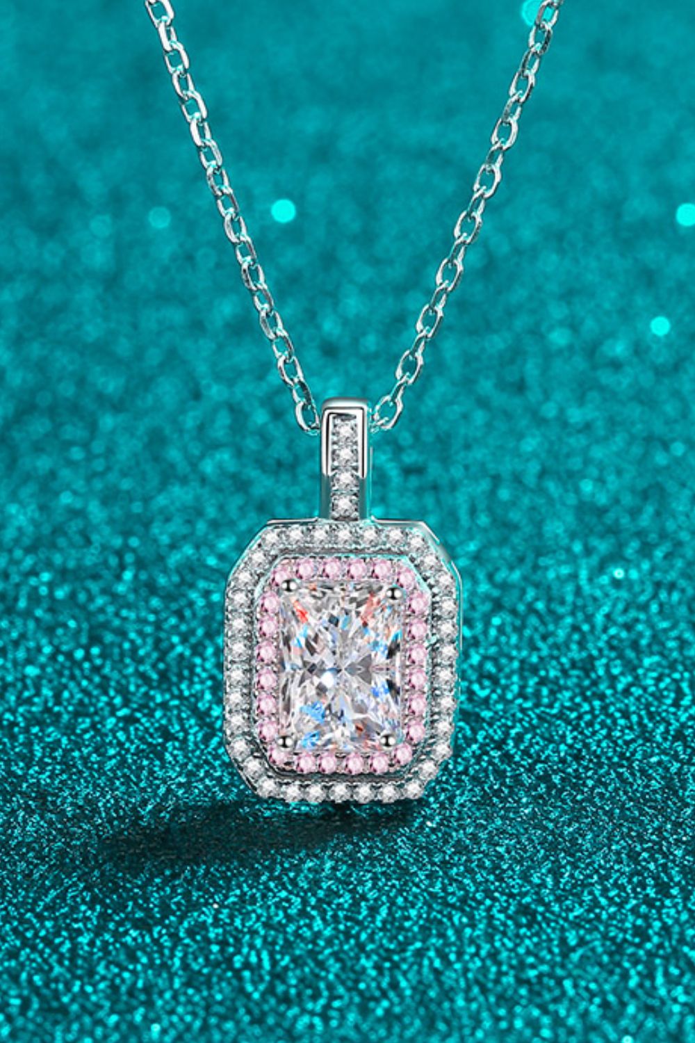 1 Carat Sparkala™ Geometric Pendant Chain Necklace (Platinum-Plated Fine Silver)