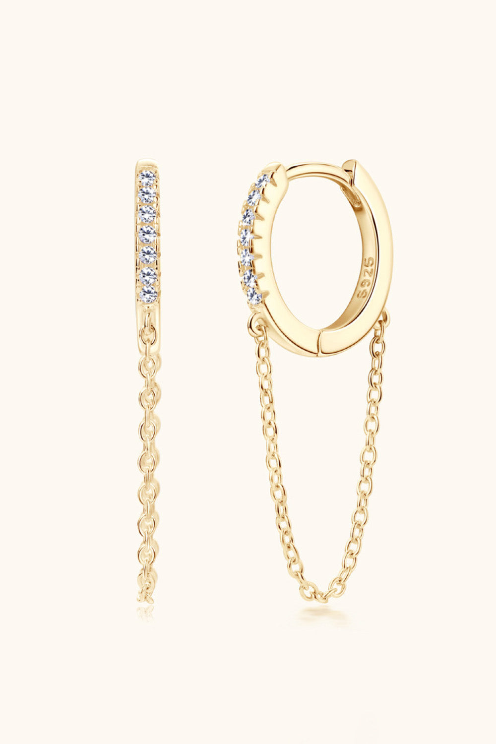 Sparkala™ Platinum-Plated 925 Sterling Silver Huggie Earrings with Chain