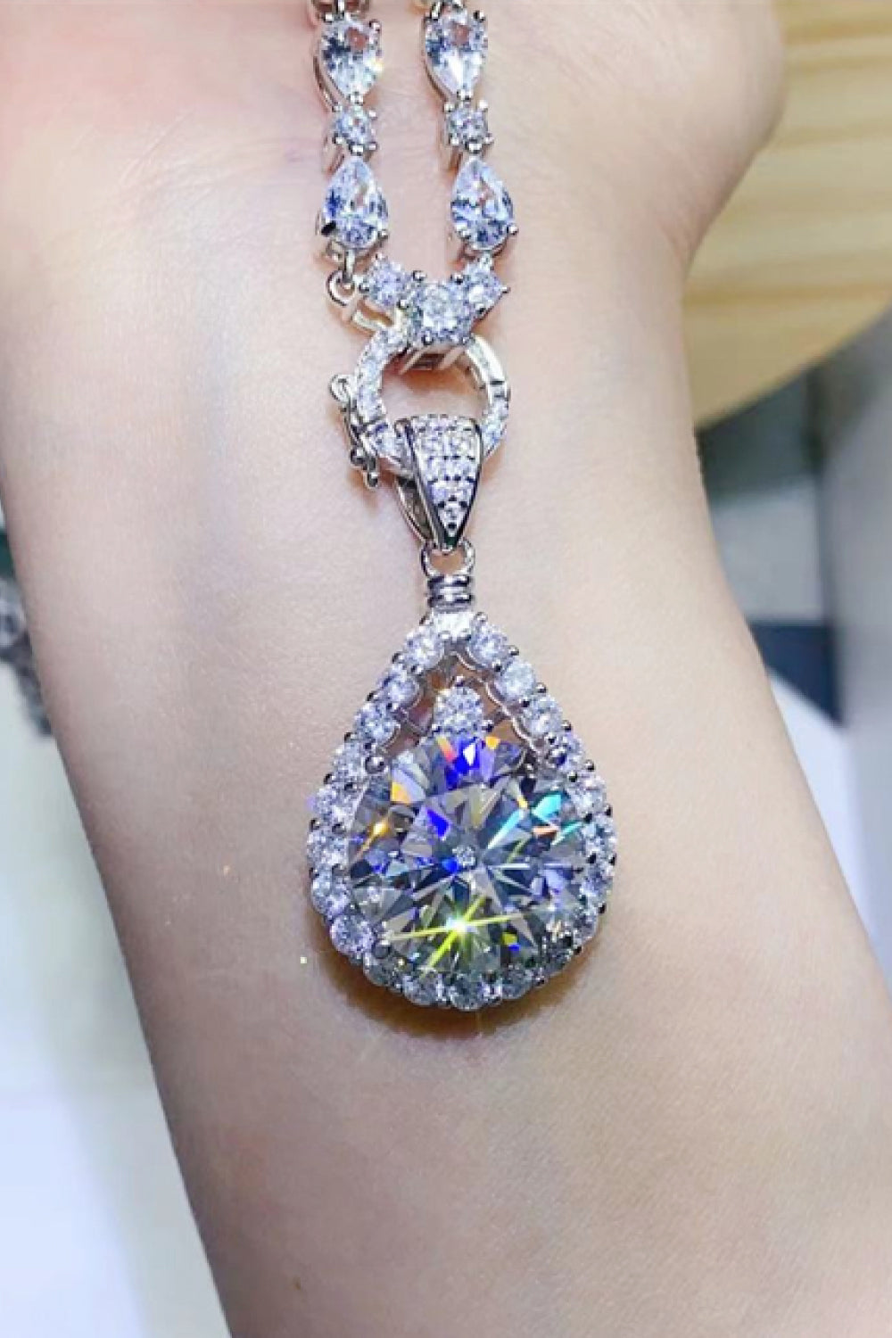 10 Carat Sparkala™ Teardrop Pendant Platinum-Plated Necklace