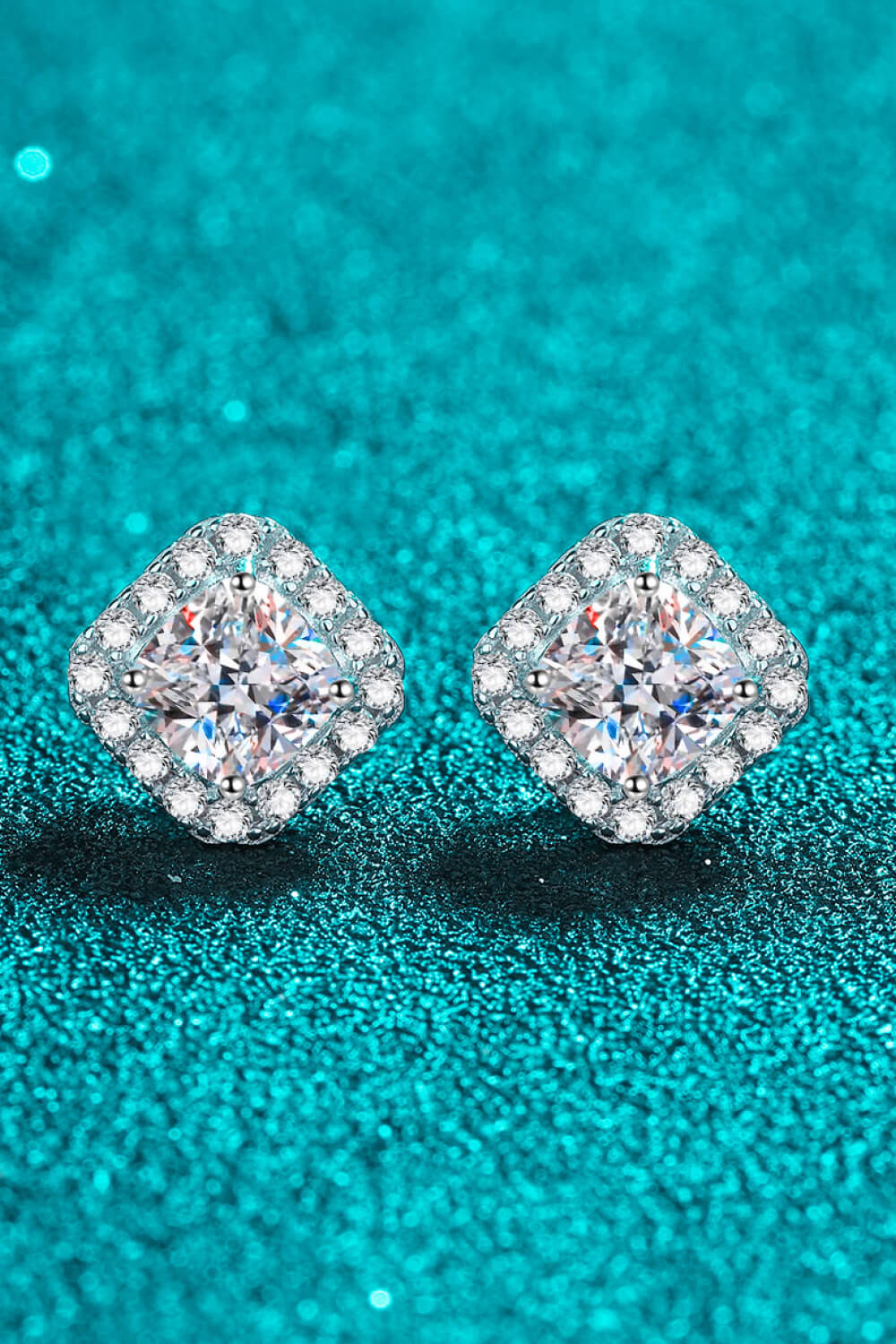 Rhodium-Plated Pure Sterling Silver Inlaid 2 Carat Sparkala™ Square Stud Earrings