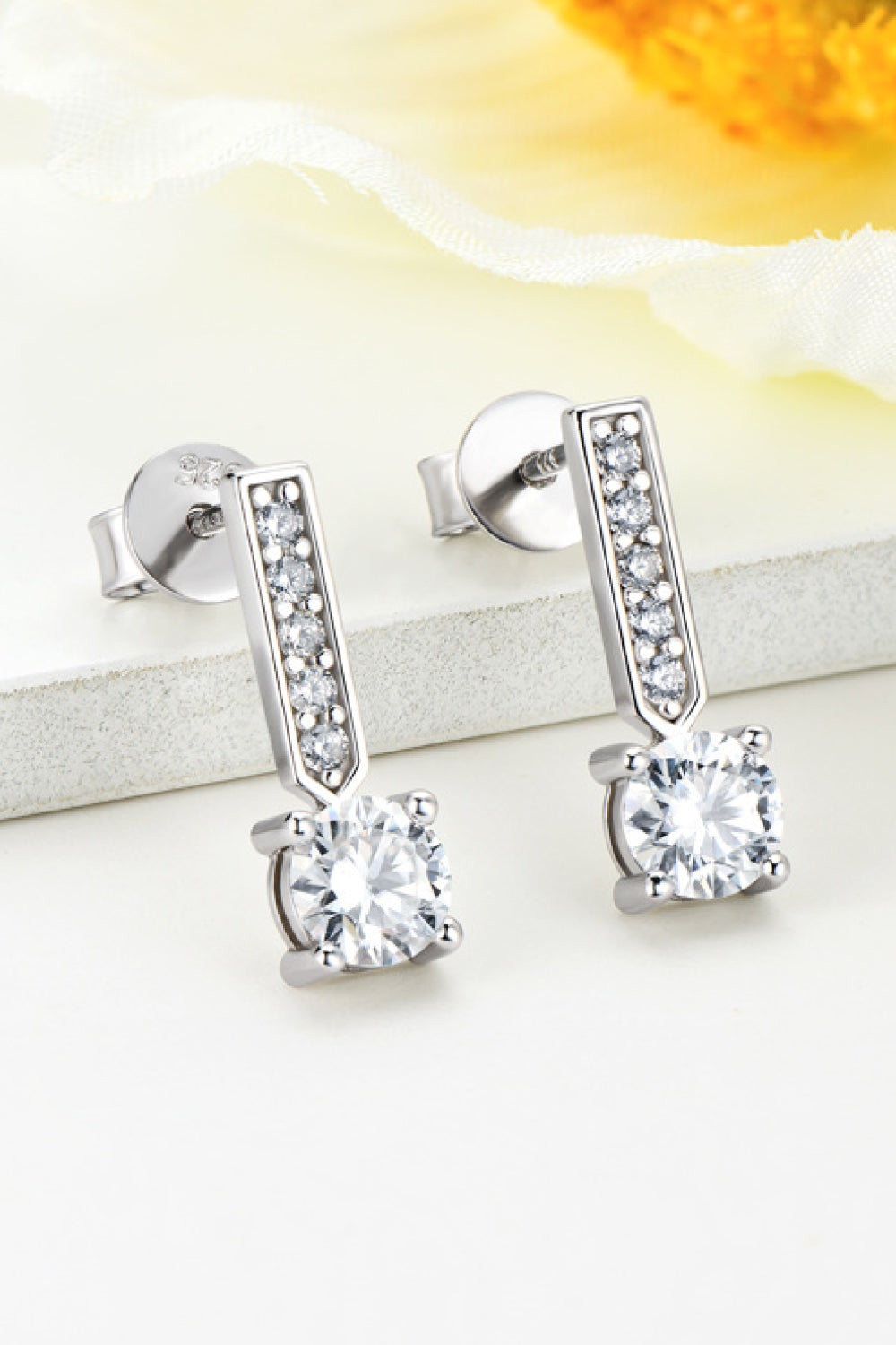 Sparkala™ and Zircon 925 Sterling Silver Drop Earrings (Platinum-Plated Fine Silver)