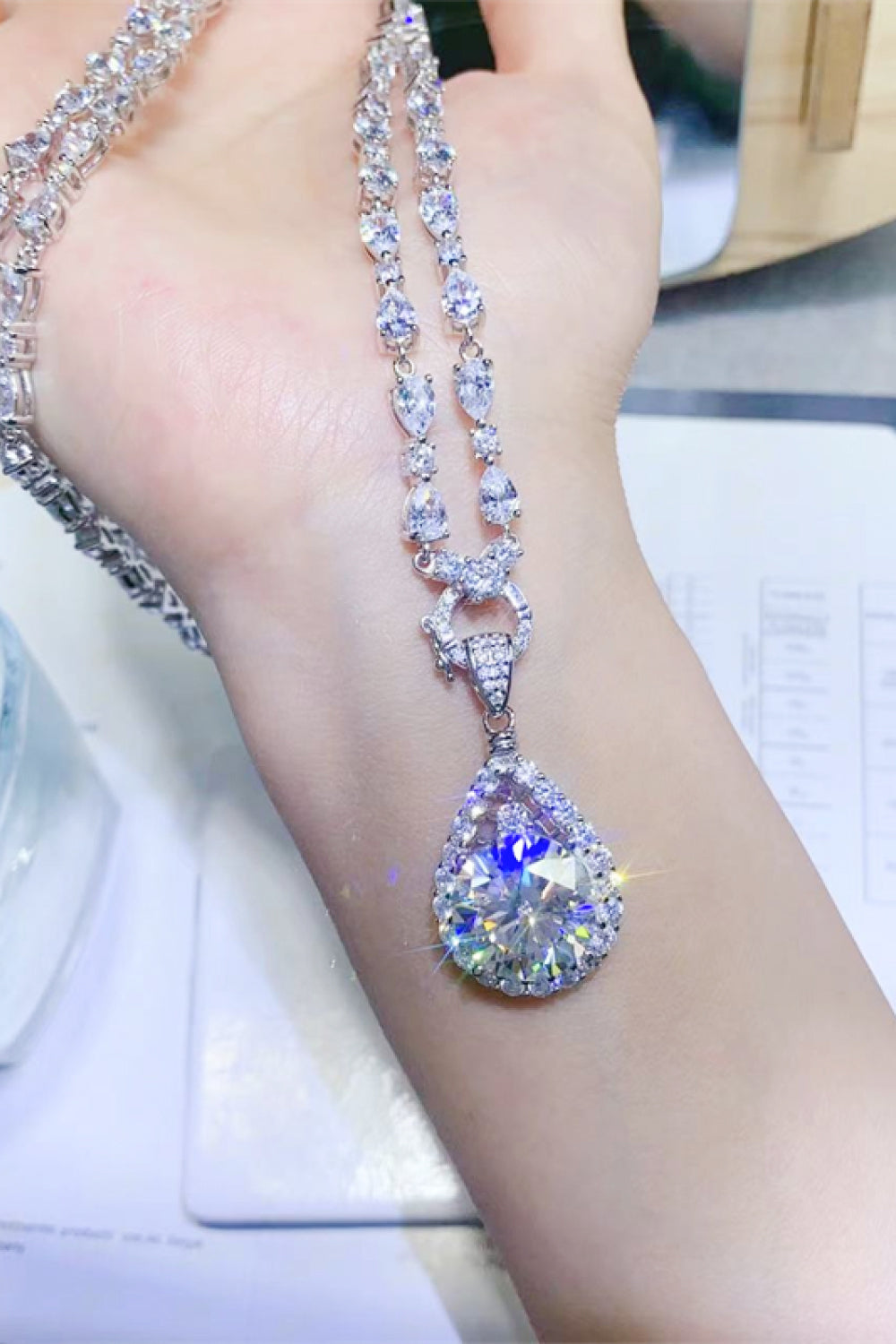 10 Carat Sparkala™ Teardrop Pendant Platinum-Plated Necklace