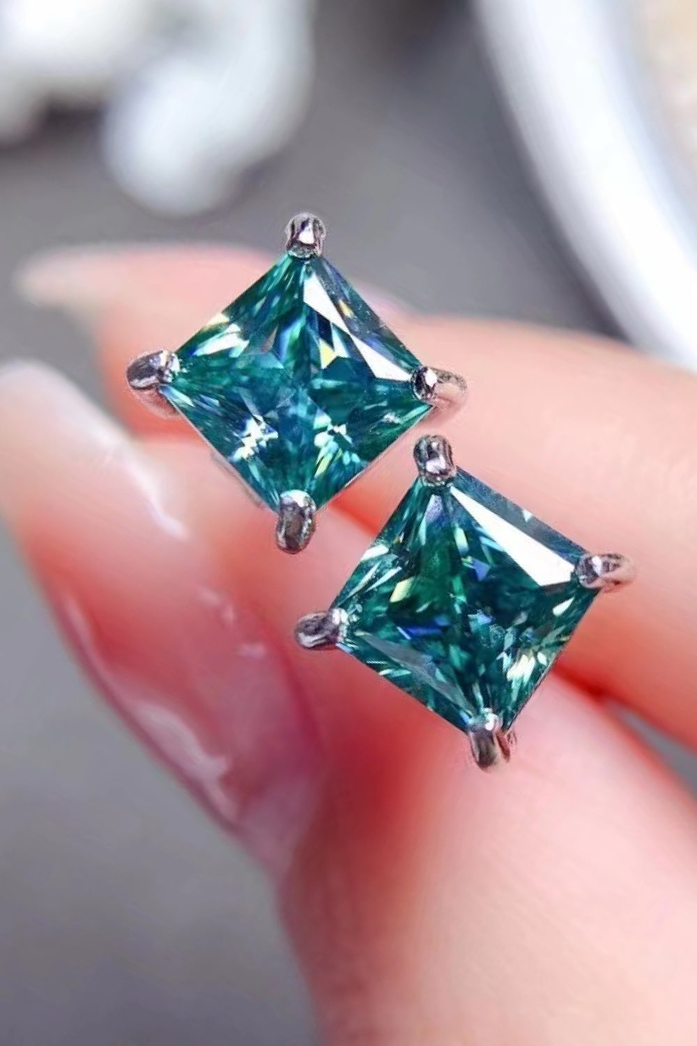 2 Carat Square Sparkala™ Four-Prong Earrings (Platinum-Plated Fine Silver)