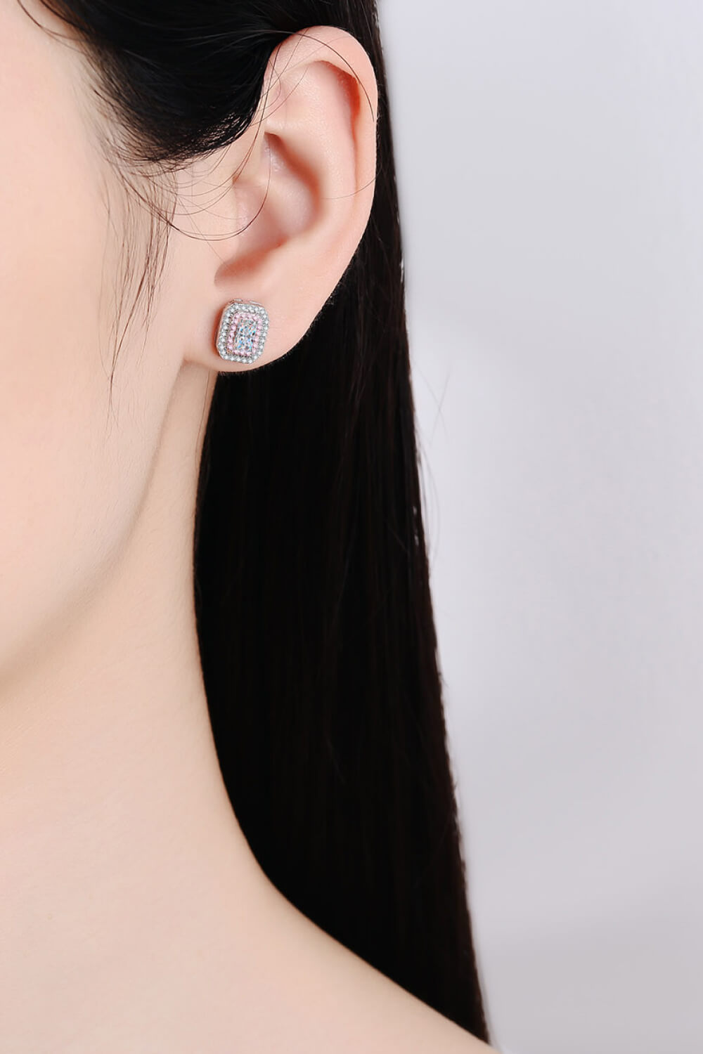 1 Carat Sparkala™ and Zircon Contrast Geometric Stud Earrings (Platinum-Plated Fine Silver)