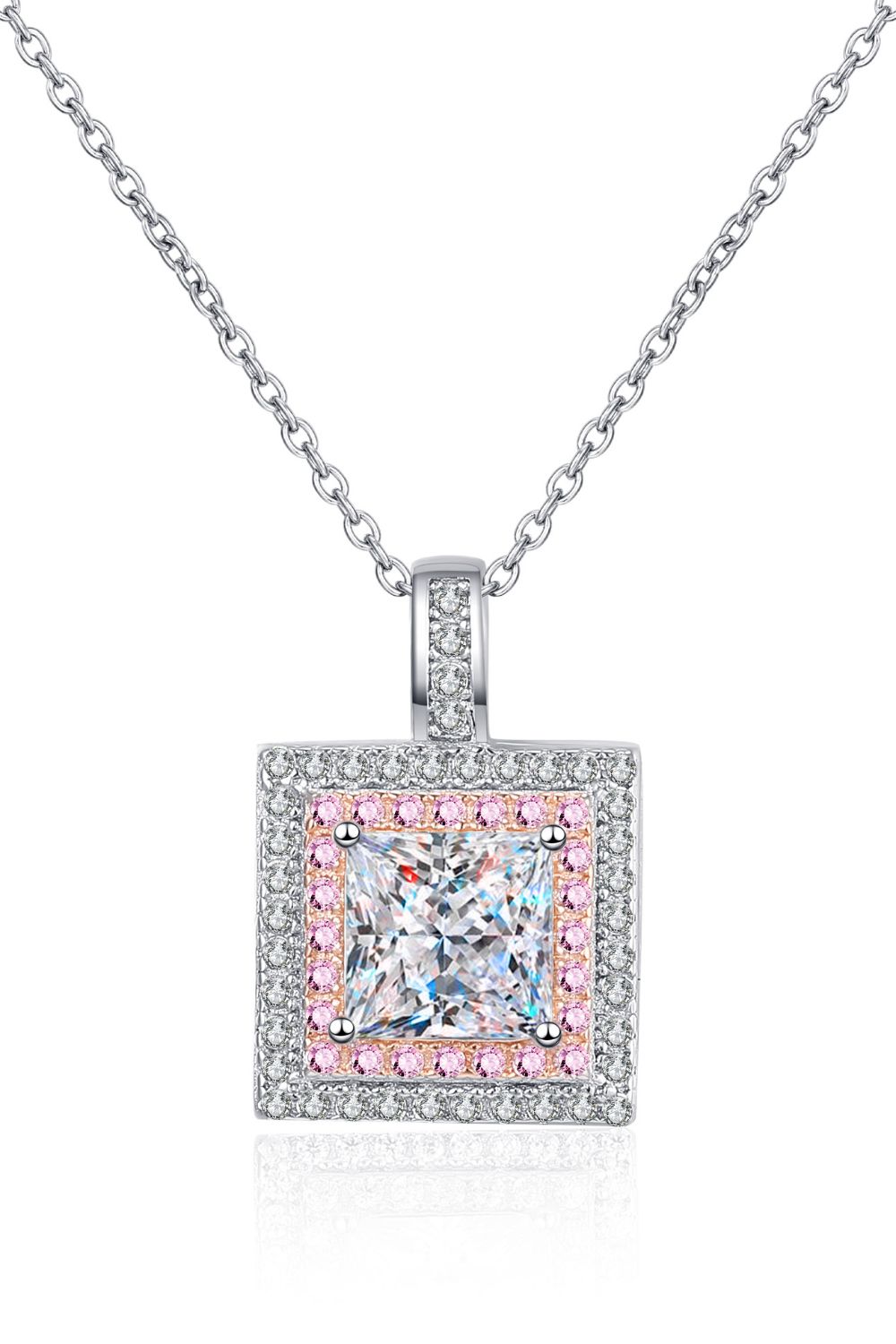 1 Carat Sparkala™ Square Pendant Chain Necklace (Platinum-Plated Fine Silver)