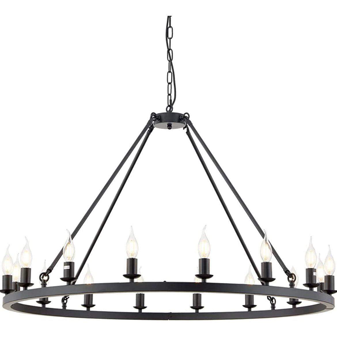 Hubrin Black Wagon Wheel Chandelier,16-Light 39.4 inch,Rustic Farmhouse Industrial Chandeliers,Kitchen Island Light Fixtures E12 Base for Living Room (Black, 39.4" 16-Light)