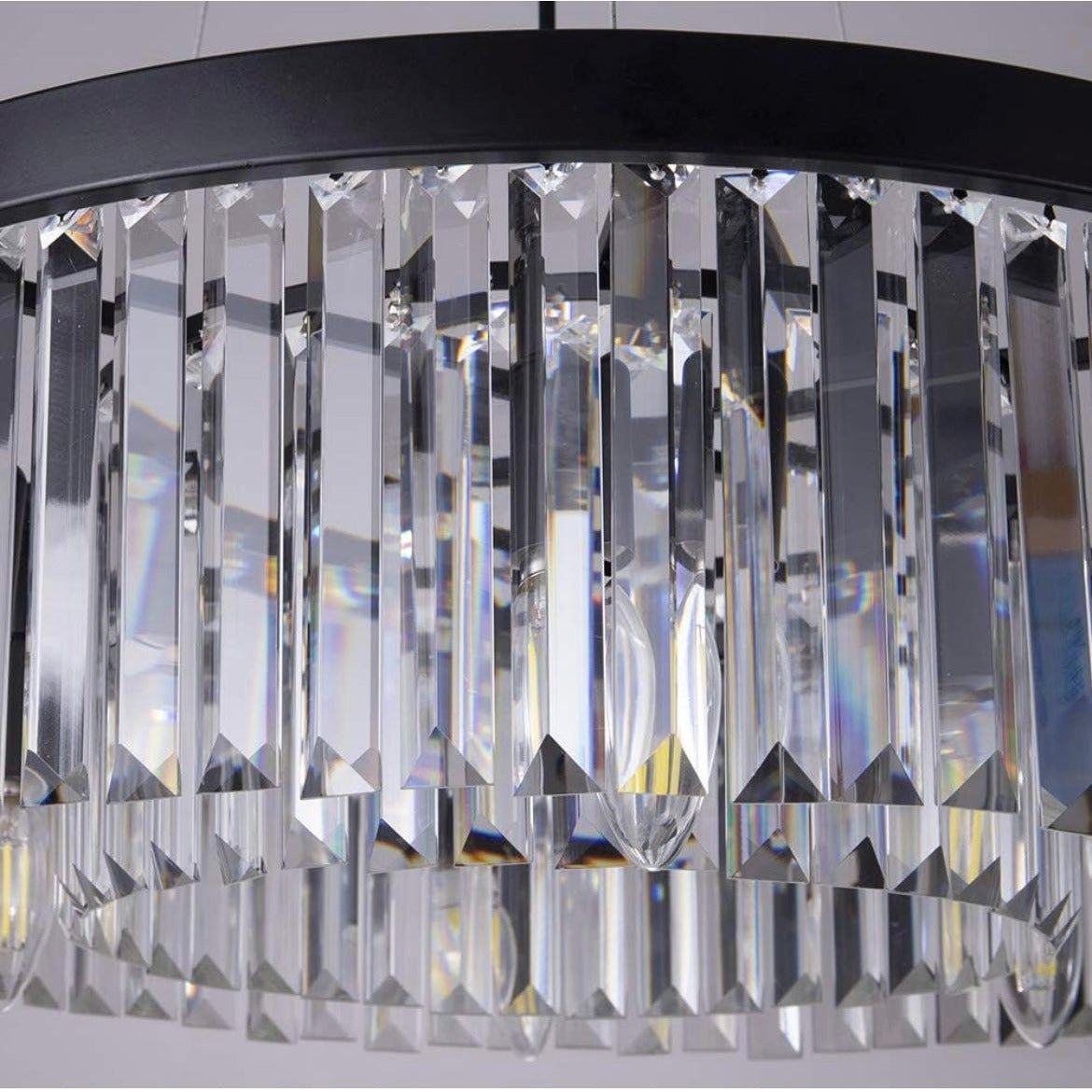 Wellmet Modern Crystal Chandelier for Dining Room, 6 Lights Black Farmhouse Crystal Pendant Light, Vintage Ceiling Lighting Fixture for Kitchen Island, Living Room, Bedroom, Hallway, Foyer, W-21.65”…