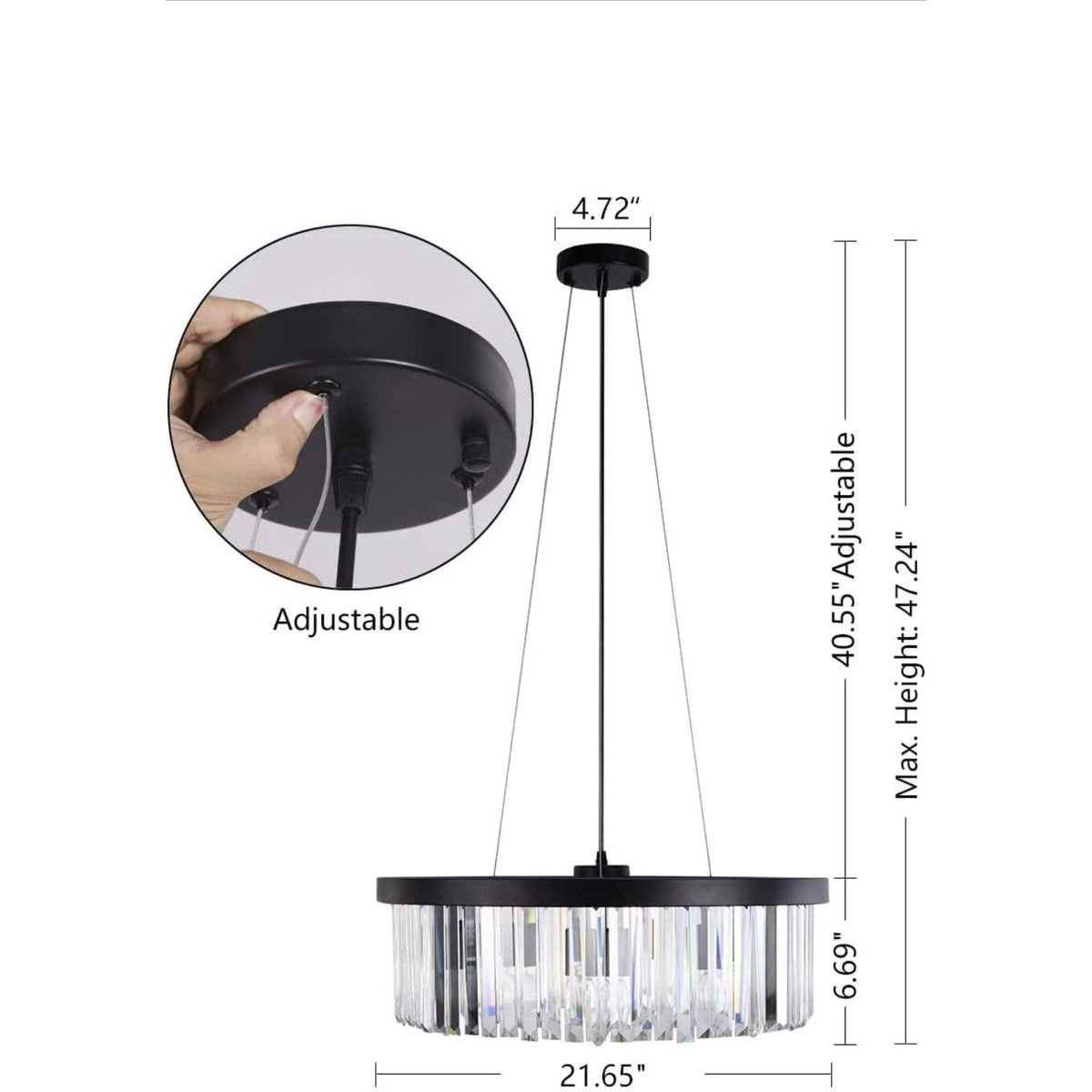 Wellmet Modern Crystal Chandelier for Dining Room, 6 Lights Black Farmhouse Crystal Pendant Light, Vintage Ceiling Lighting Fixture for Kitchen Island, Living Room, Bedroom, Hallway, Foyer, W-21.65”…