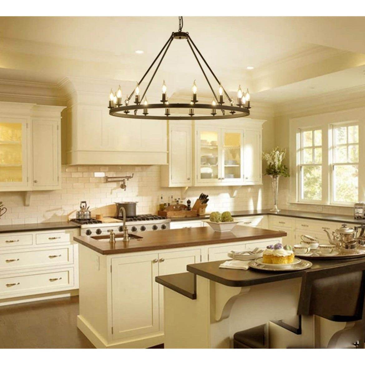 Hubrin Black Wagon Wheel Chandelier,16-Light 39.4 inch,Rustic Farmhouse Industrial Chandeliers,Kitchen Island Light Fixtures E12 Base for Living Room (Black, 39.4" 16-Light)
