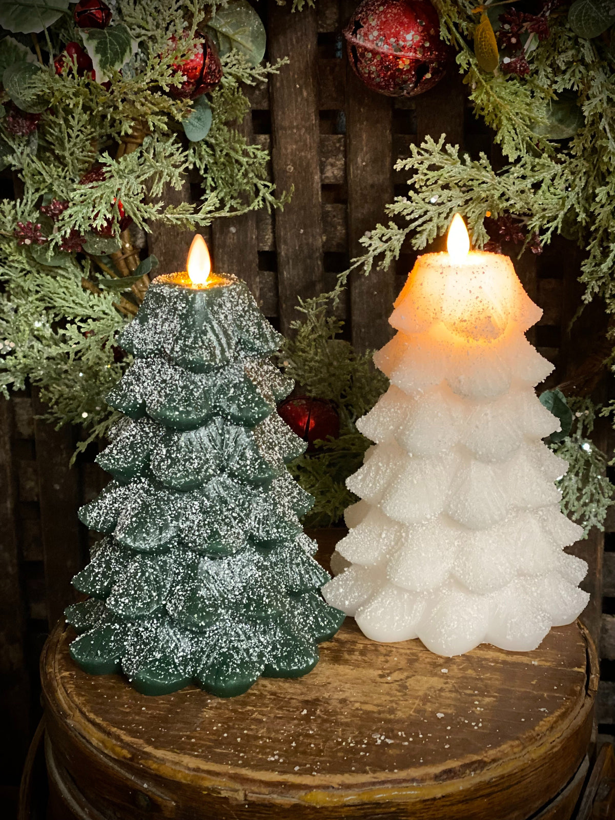 White Glitter Christmas Tree LED Moving Flame Candle