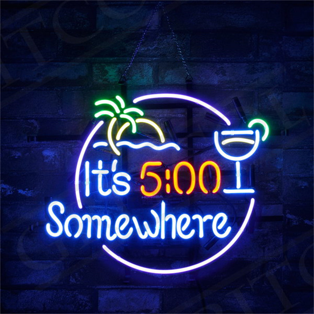 It's 5 o'clock Somewhere Palm Tree Sun Sea Neon Signs