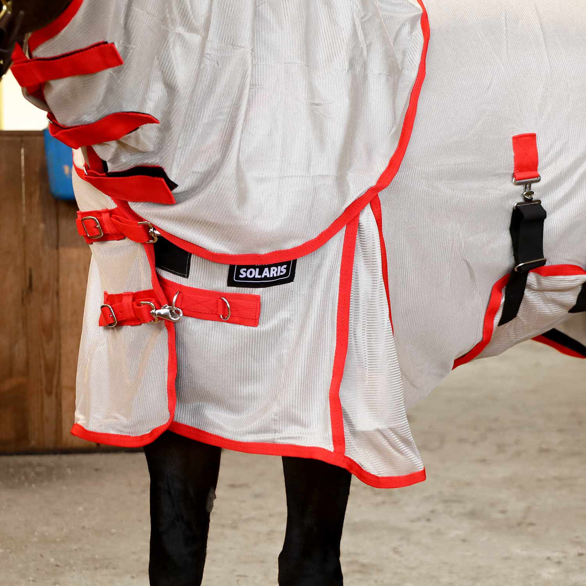 Jeffers Solaris Horse Fly Sheet with Detachable Neck, Grey & Red