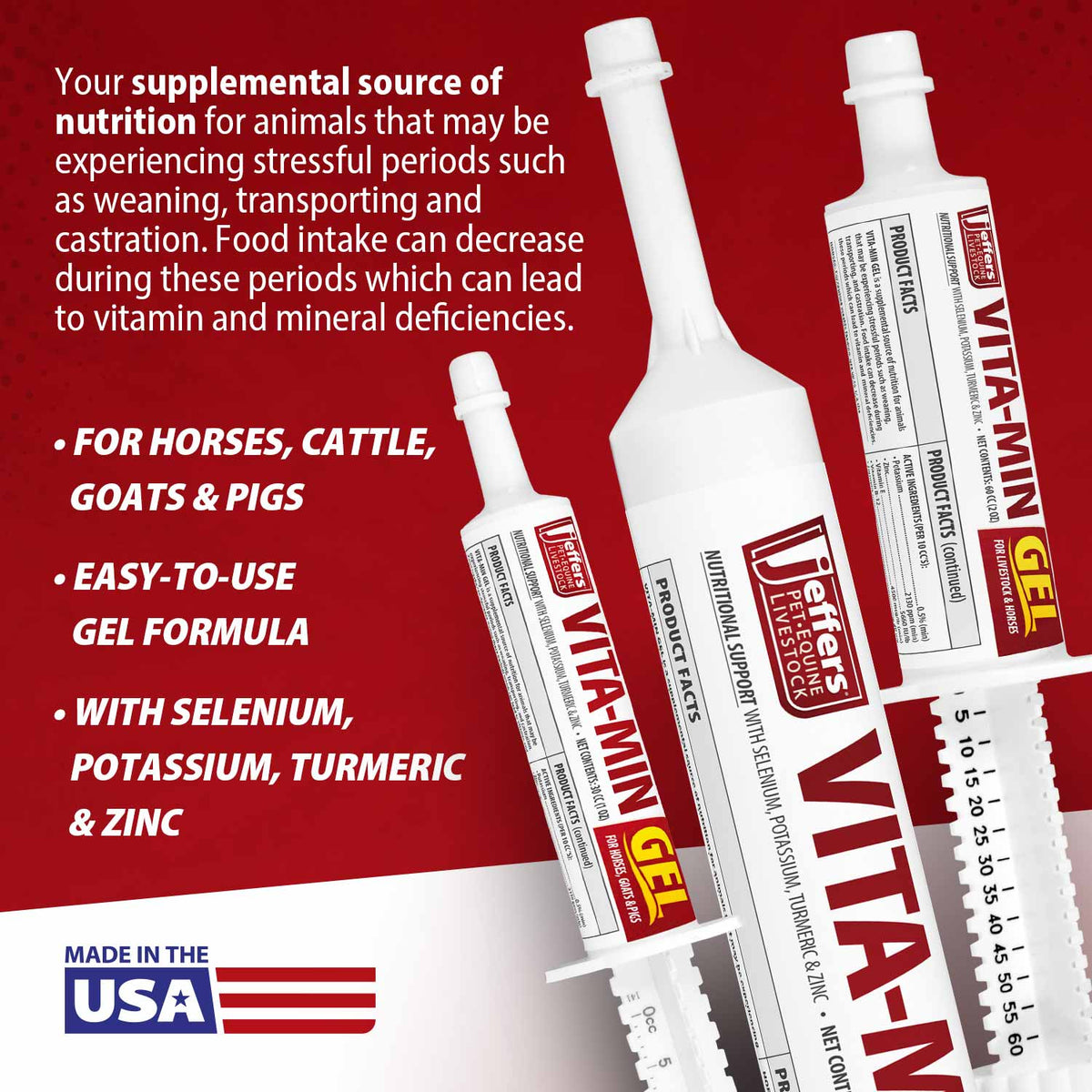 Jeffers Vita-Min Gel with Vit E & B12 for Cattle, Horses, Sheep, Goats & Swine