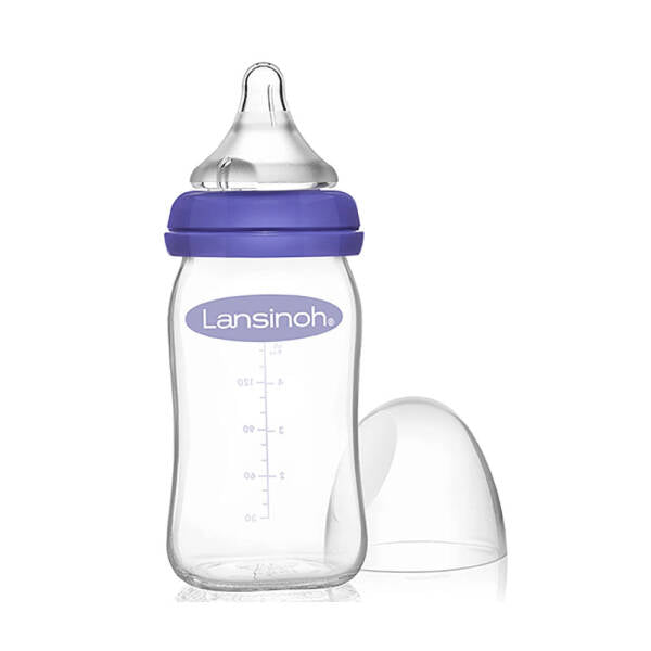 Lansinoh Glass Feeding Bottle 160ml + NaturalWave Bottle Teat Slow Flow