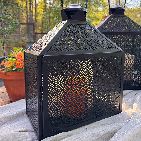 Perforated Iron Metal Lanterns, Set of Three