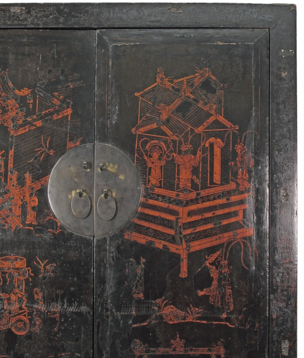 Large 84" Inch Tall  Black Chinese Antique Cabinet