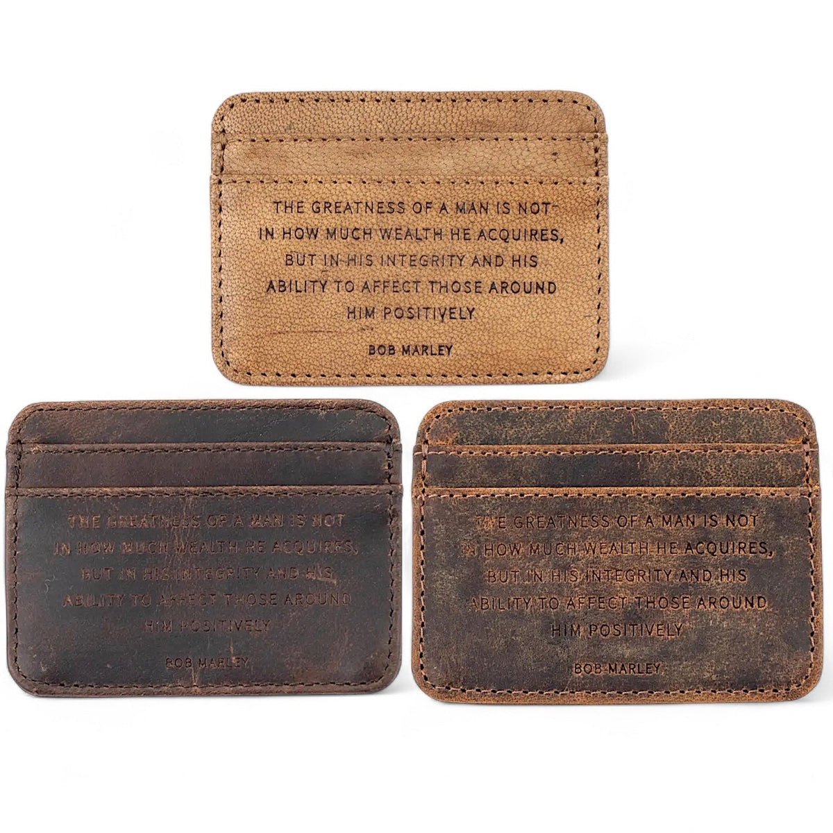 Distressed Leather Card Holder Wallet (Bob Marley Quote) | 3 Colors