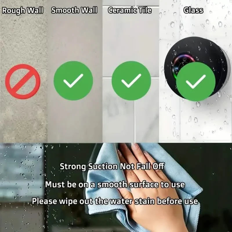 LED Portable Wireless Rechargeable Suction Bathroom Speaker