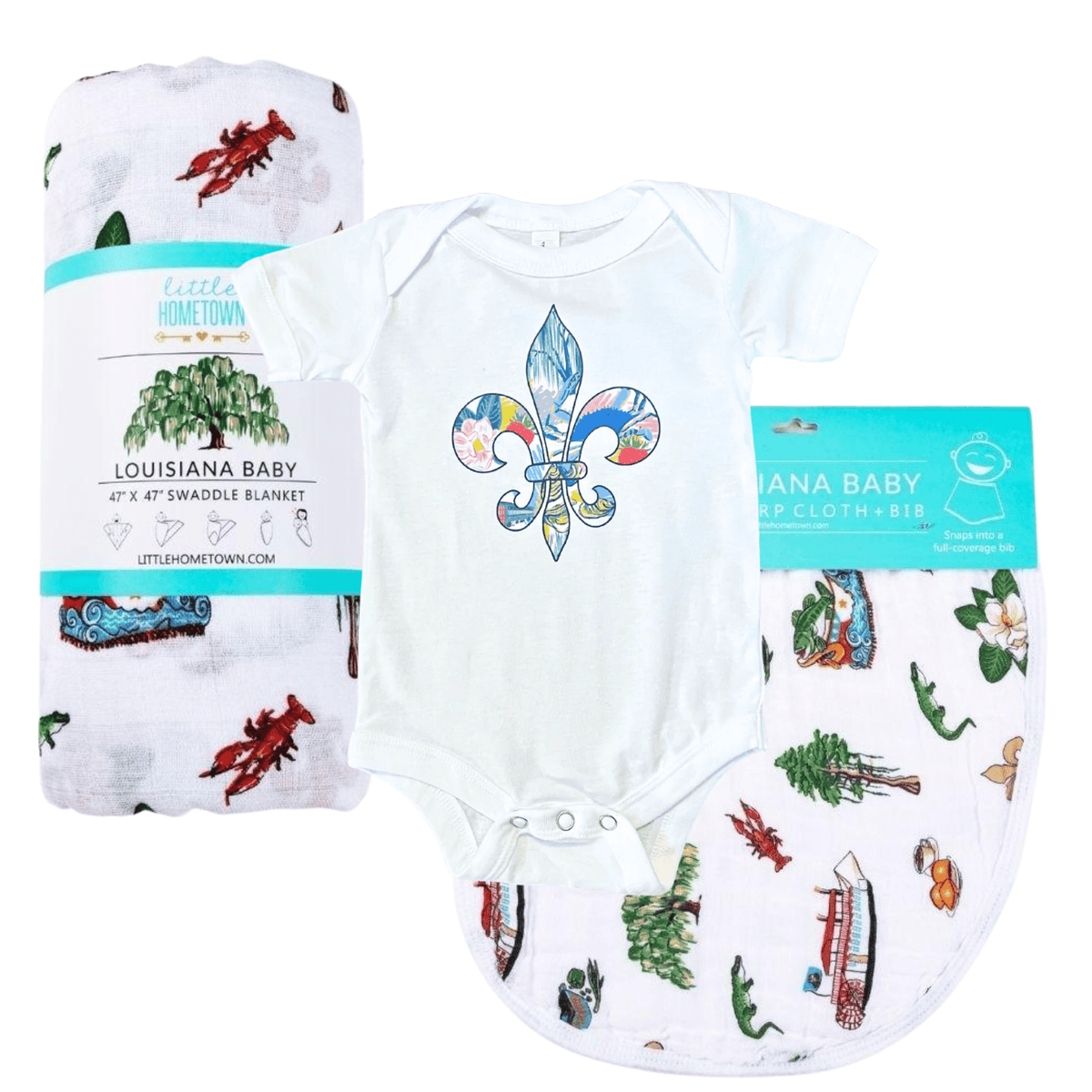 Louisiana Fleur De Lis Baby Gift Bundle 3 Piece Newborn Essentials