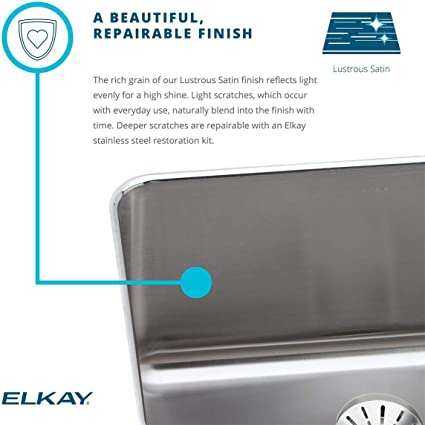 Elkay Lustertone 20-1/2" Undermount Single Basin Stainless Steel Kitchen Sink with Basket Strainer Model:ELUH1814PD