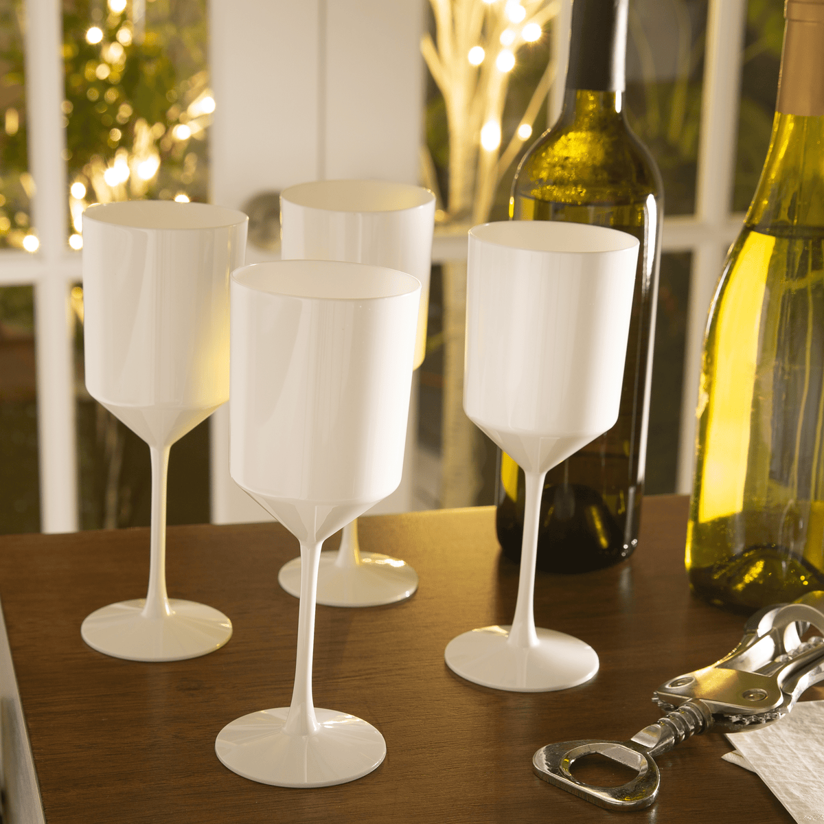 Upscale Round White Plastic Wine Cups | 4 Cups