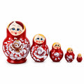 Wooden Plum Burgundy Floral Nesting Dolls - Stacking Matryoshka 3.1 Inches