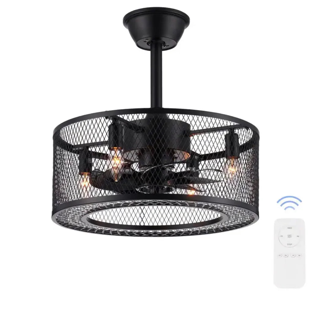 18 in. Indoor Black Industrial Caged Fandelier Ceiling Fan with Timer and Remote