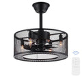 18 in. Indoor Black Industrial Caged Fandelier Ceiling Fan with Timer and Remote