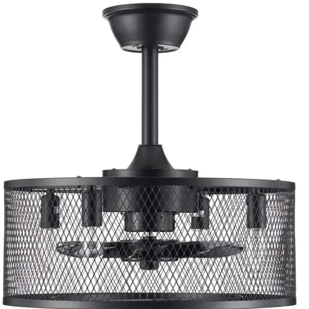 18 in. Indoor Black Industrial Caged Fandelier Ceiling Fan with Timer and Remote