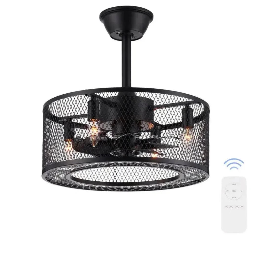 18 in. Indoor Black Industrial Caged Fandelier Ceiling Fan with Timer and Remote