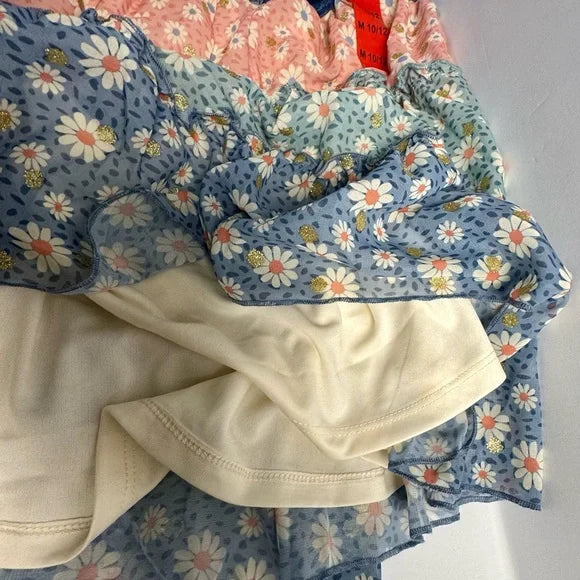 Zunie Denim and Floral Tiered Dress Youth Denim f Size Medium 10/12