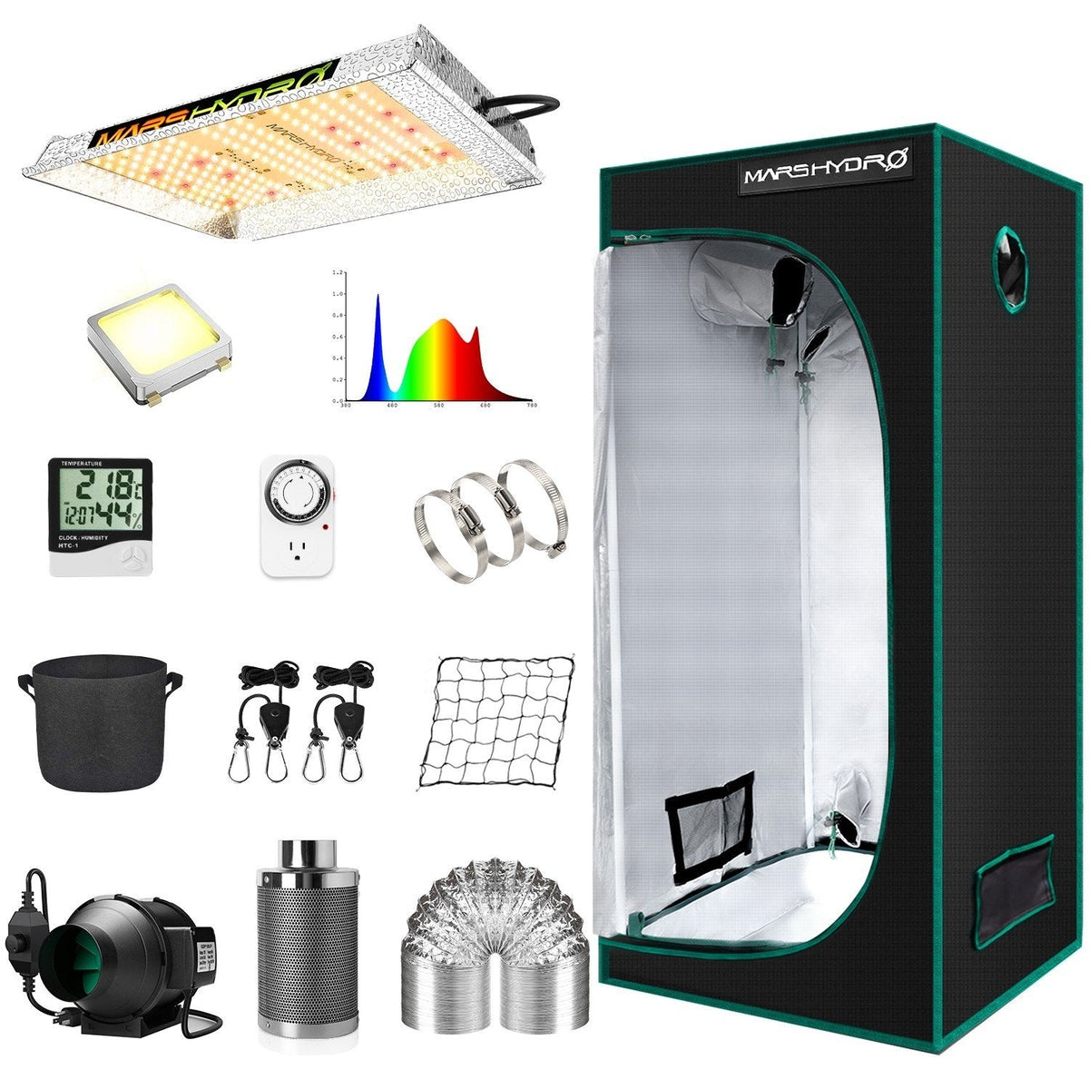 Mars Hydro Ts 600 Led Grow Light + 2'x2'(60x60cm) Indoor Full Grow Tent Kits