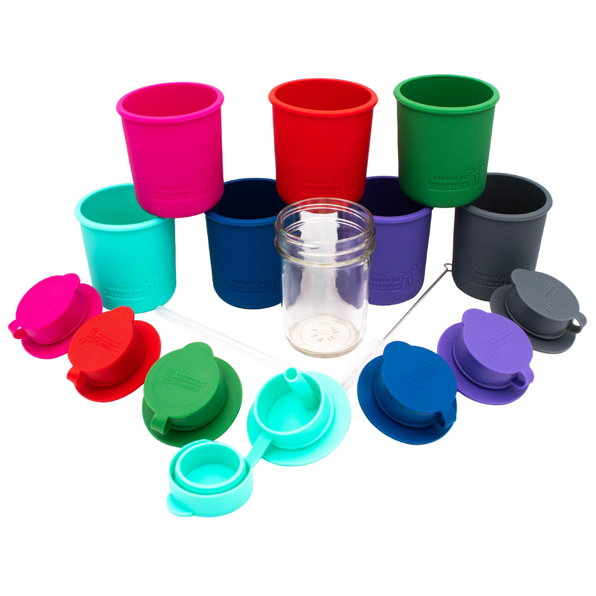 Mason Jar Lifestyle 8oz Half Pint Pop Up Sippy Glass Bottle Half Pint with Silicone Sleeve