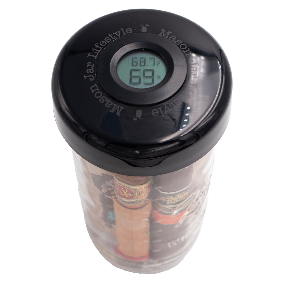 Humidor / Hygrometer Lid with Temperature for Wide Mouth Mason Jars - Store Cigars, Spices, or Herbs