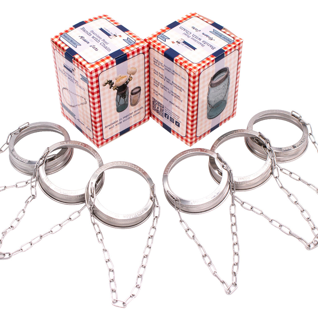 Stainless Steel Band with Chain Handle for Mason Jars 6 Pack