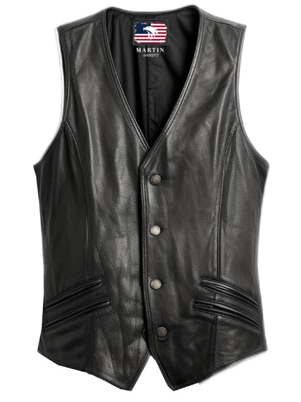 Men Stylish Black Leather Vest