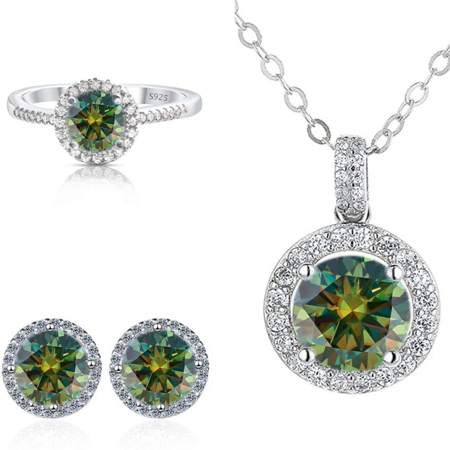 6.5mm Moissanite 925 Sterling Silver Bridal Jewelry Set Ring Earring Pendant