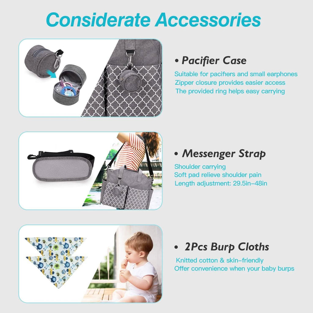 Multifunctional Diaper Changing Tote Bag with Adjustable Messenger Strap