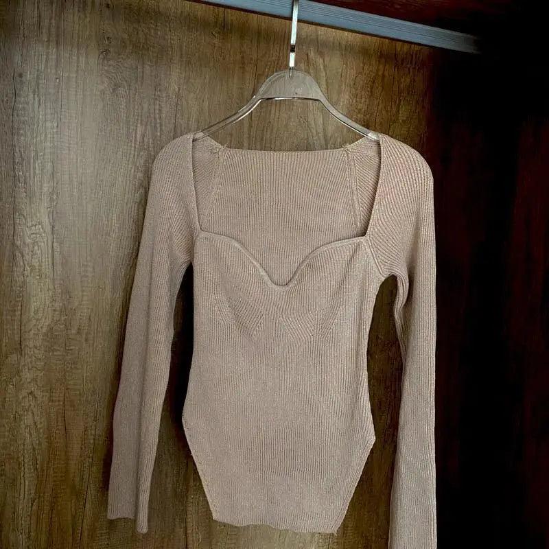 New Casual And Trendy Square Collar Long Sleeve Woman's Sweaters Knitted Pullover Spring Autumn Sweater Winter Tops For Women Black And White Jumper